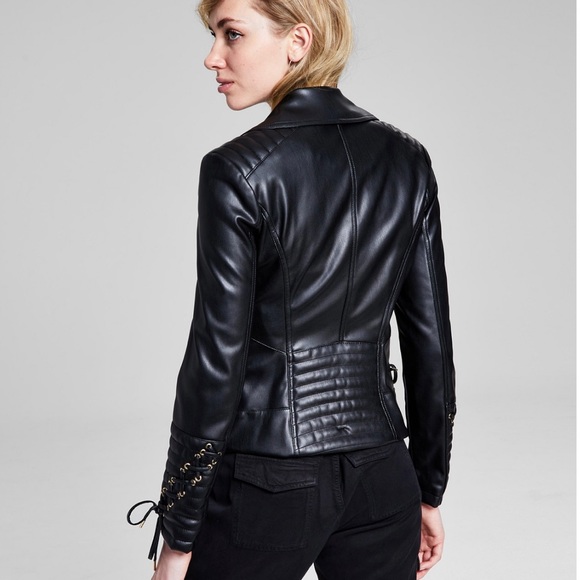 Guess Women's Faux-Leather Asymmetric Moto Coat - Picture 2 of 5